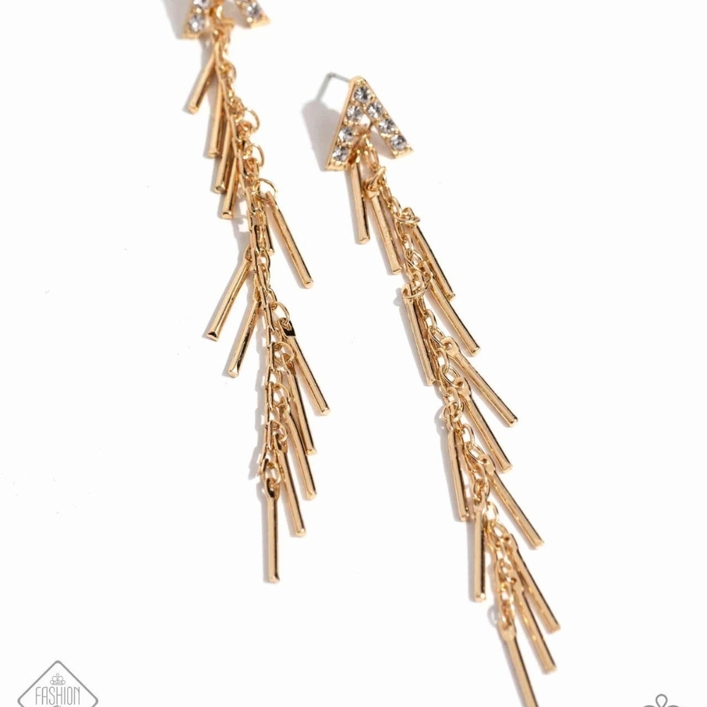 Paparazzi Gold Cascading Fringe Earrings Linear Landmark Fashion Post Jewelry